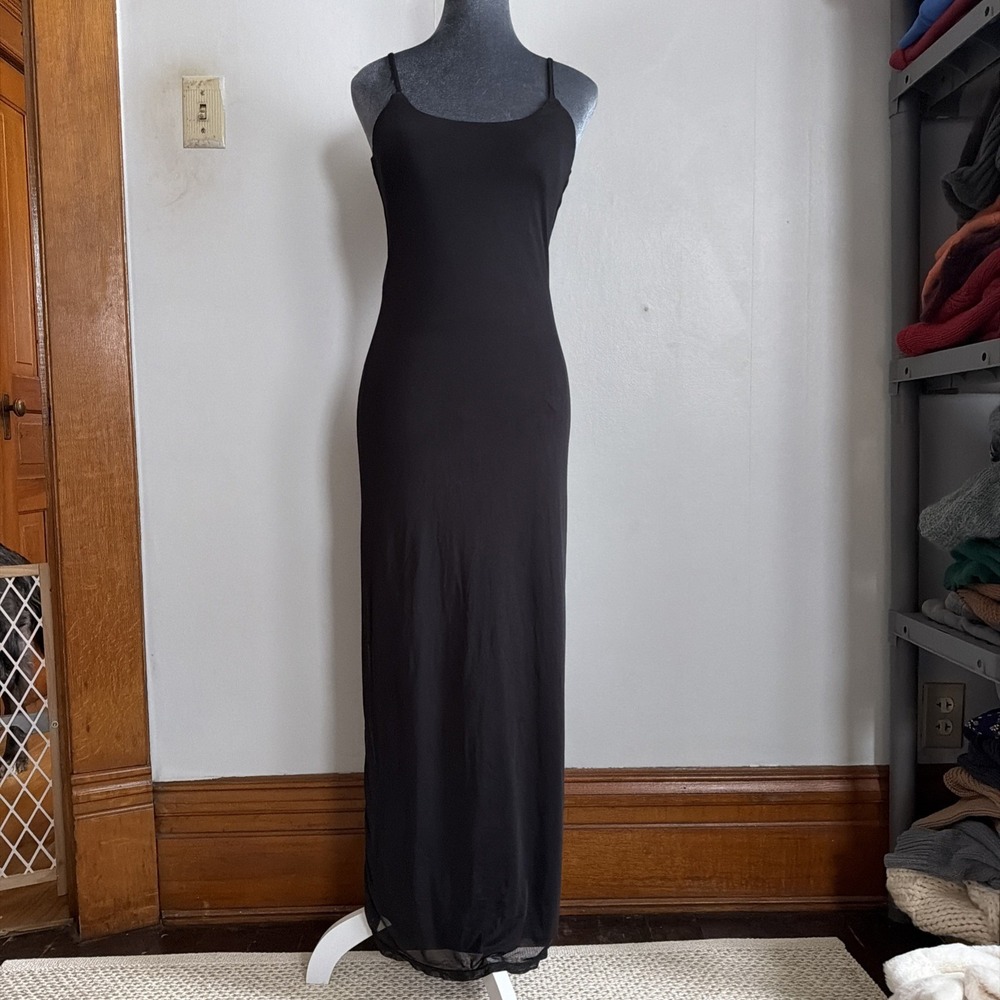 Long Black Y2K Mesh Fitted Lined Dress. Goth, Witchy, Whimsigoth Grunge. NOBO S